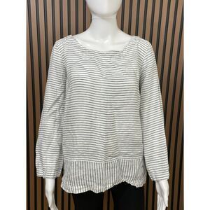 Tahari Women's Top Blouse Crew Neck Pullover Long Sleeve XL White Pinstripe